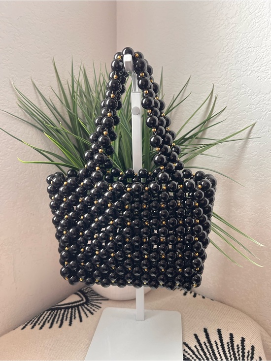 Lovers + Friends Handbags - Lovers + Friends Black Meggy Beaded Mini Tote with Gold Accents